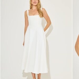 Square-Neck White Midi Dress with Wide Straps